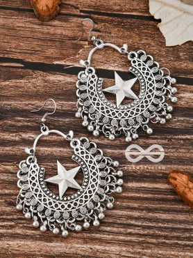 The Moon and Star Danglers - Oxidised Boho Earrings