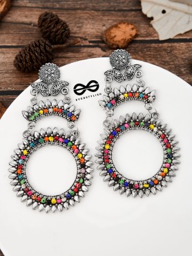 The layered Beaded Sun Oxidised Boho Earrings