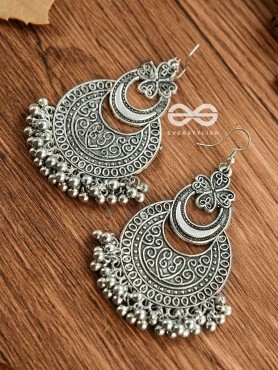 The Layered Vintage Motif Moons - Oxidised Boho Earrings