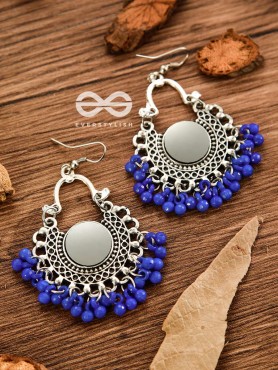 Motif Mirrors on My Ears (Royal Blue) - Oxidised Boho Earrings