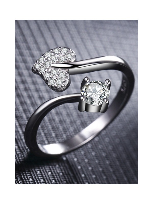 Shimmering Heart Adjustable CZ Ring
