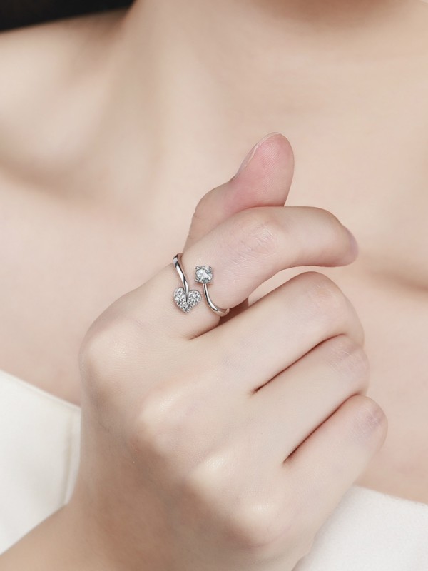 Shimmering Heart Adjustable CZ Ring