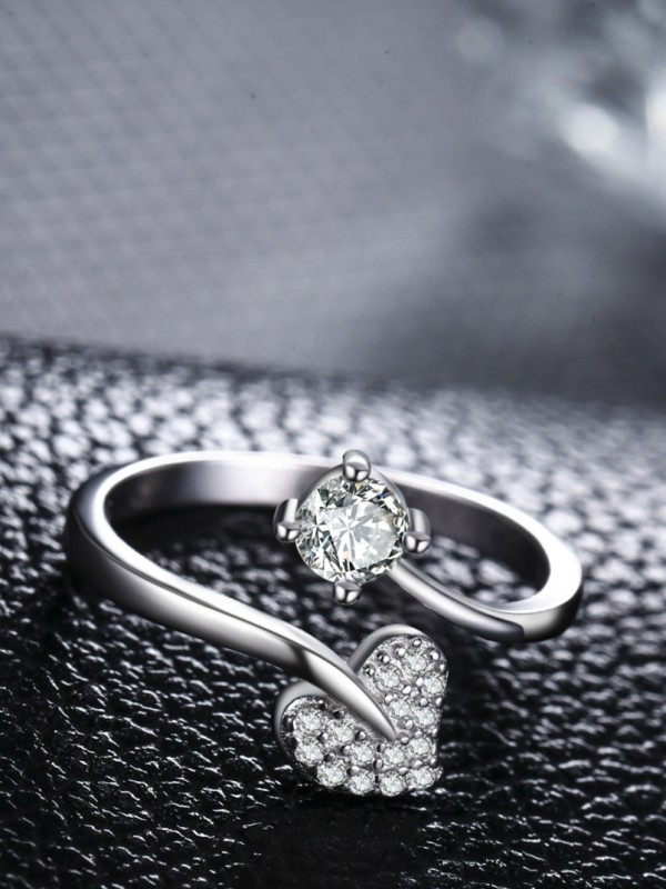 Shimmering Heart Adjustable CZ Ring