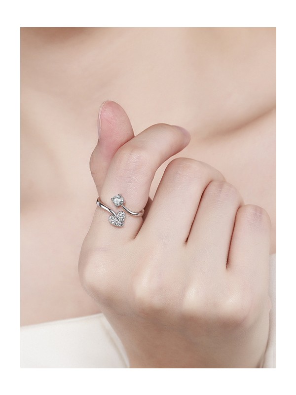 Shimmering Heart Adjustable CZ Ring