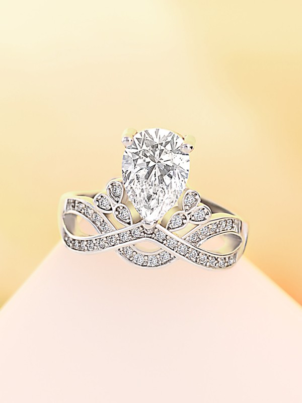 Captivating Crown Cocktail American-Diamond Ring (Adjustable)