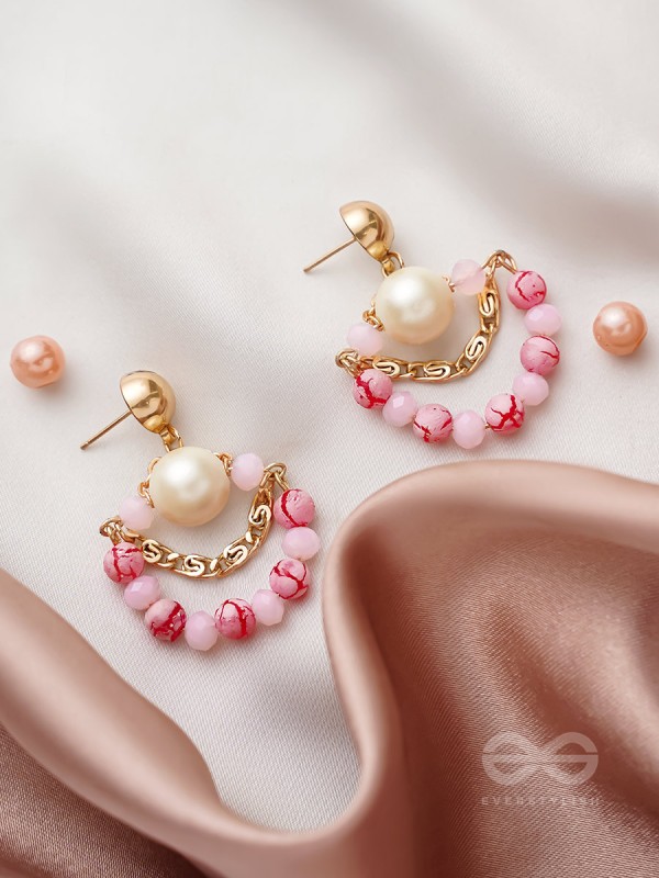 The Pink Moon- Golden Embellished Earrings