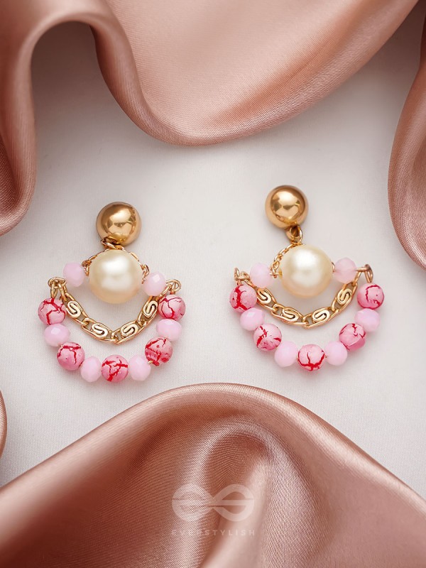 The Pink Moon- Golden Embellished Earrings