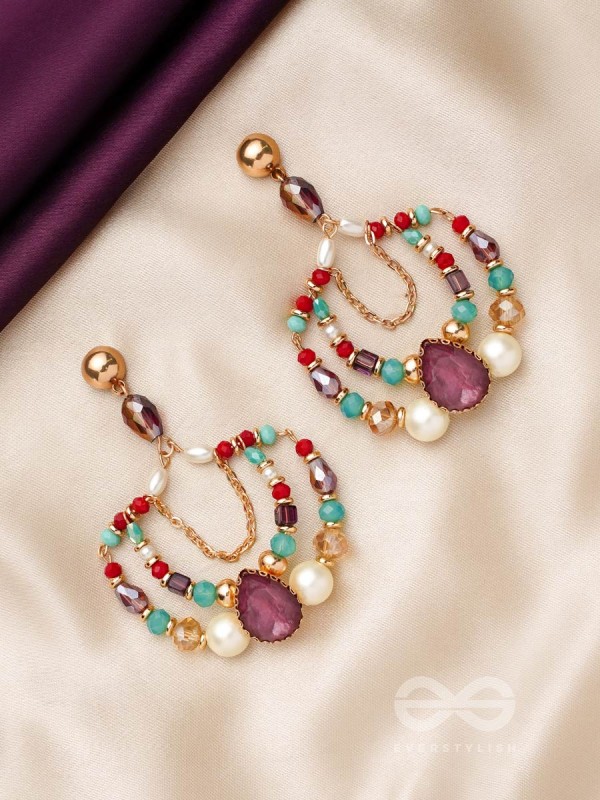 The Jazzy Rainbow- Golden Pearls and Stone Earrings