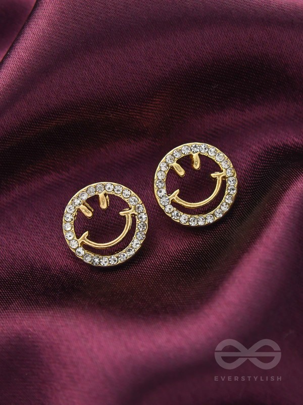 Gracious Grins- Rhinestones Studded Golden Earrings