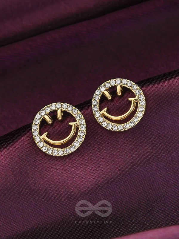 Gracious Grins- Rhinestones Studded Golden Earrings