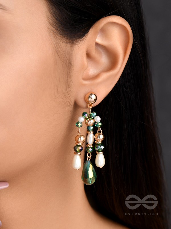 The Ever'green' Beauty- Golden Embellished Earrings