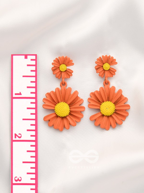 A Field of Flowers - Statement Dangler Earrings (Aerospace orange )