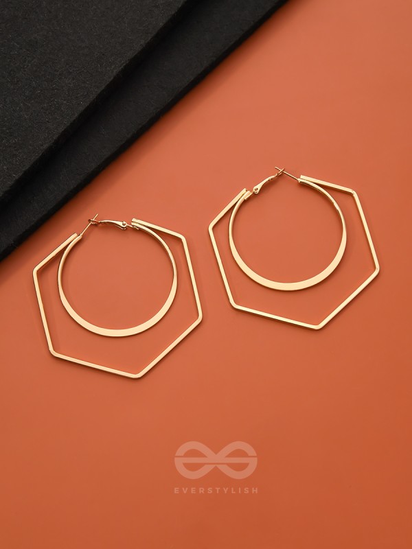 The Layered Geometry - Golden Statement Hoops