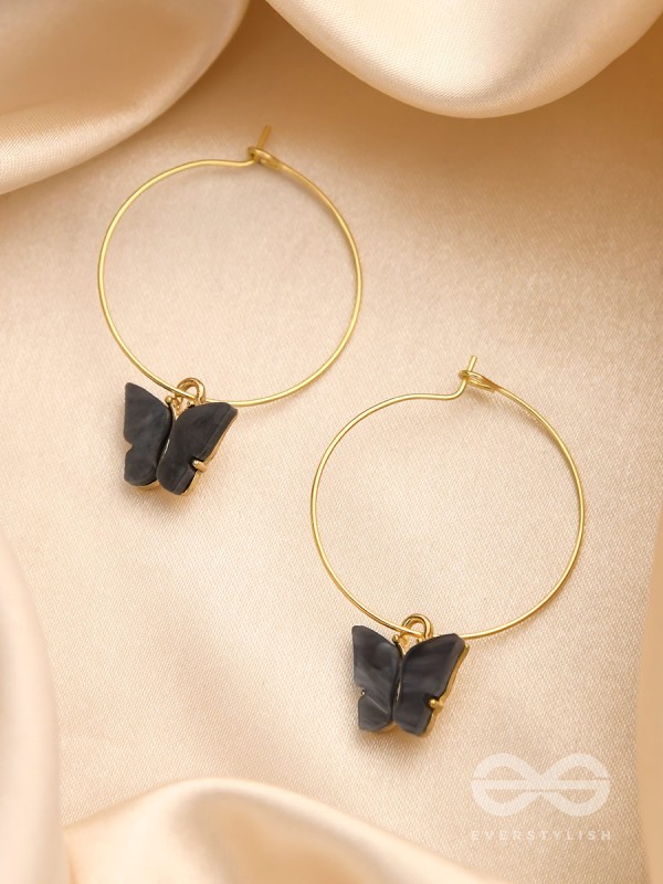 The Beauteous Butterfly Hoops (Grey) - Golden Casual Earrings
