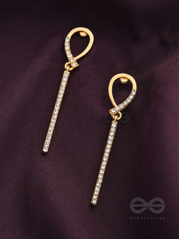 Gems on a stick Golden Dangler Earrings 
