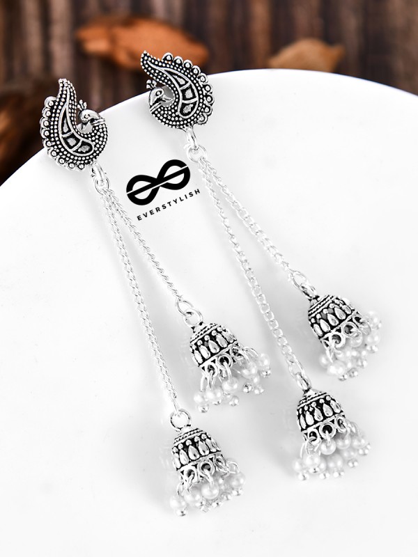 The Vintage Peacock Double Hanging Pearl Jhumkis