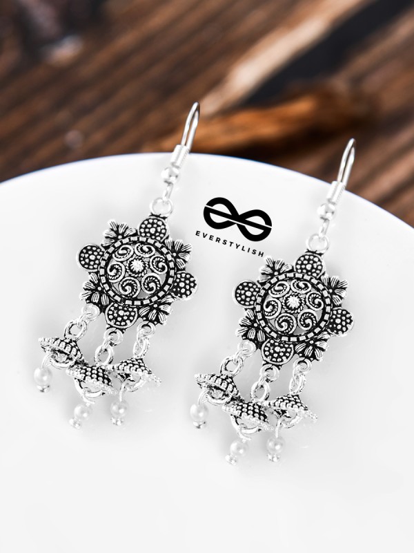 A Delightful Floral Artwork - Oxidised Boho Earrings