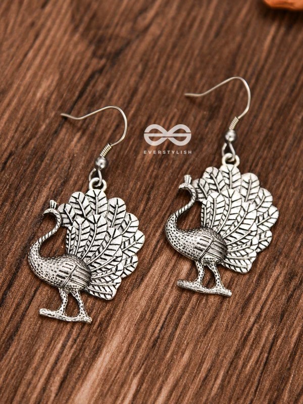The Fanning Peacocks Danglers - Oxidised Boho Earrings