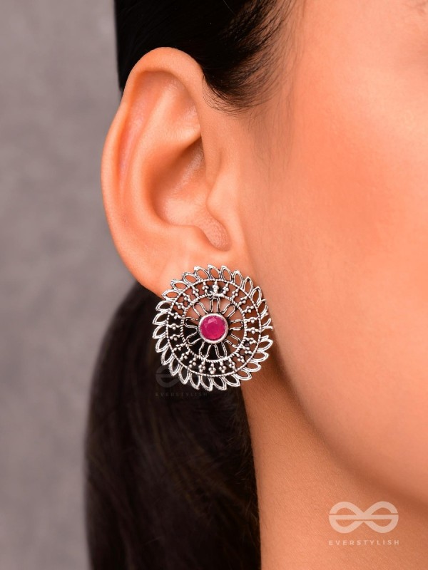  The Elegant Mesh Studs (Ruby Red) - The Embellished Oxidised Collection  