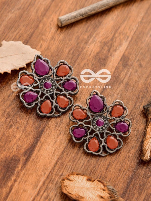The Elegant Carved Beauties ( Ruby-Orange ) - Embellished Oxidised Collection