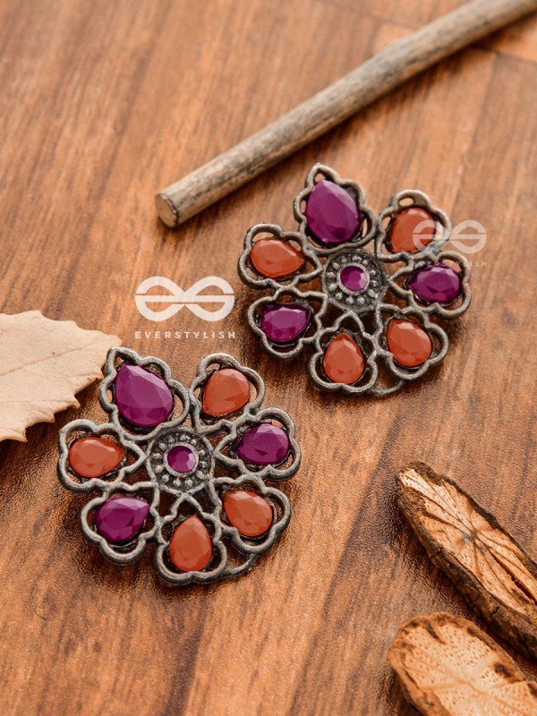 The Elegant Carved Beauties ( Ruby-Orange ) - Embellished Oxidised Collection