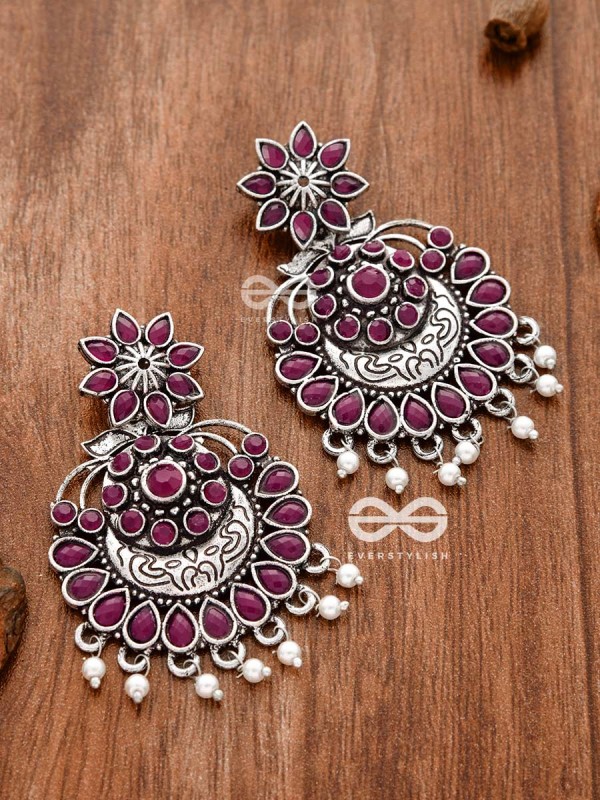 The Statement of Intricacy (Ruby Red) - Embellished Oxidised Earrings 