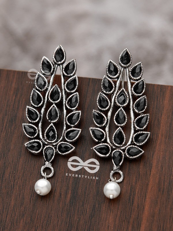 The Shimmering Leaves (Onyx Black)- Embellished Oxidised Earrings