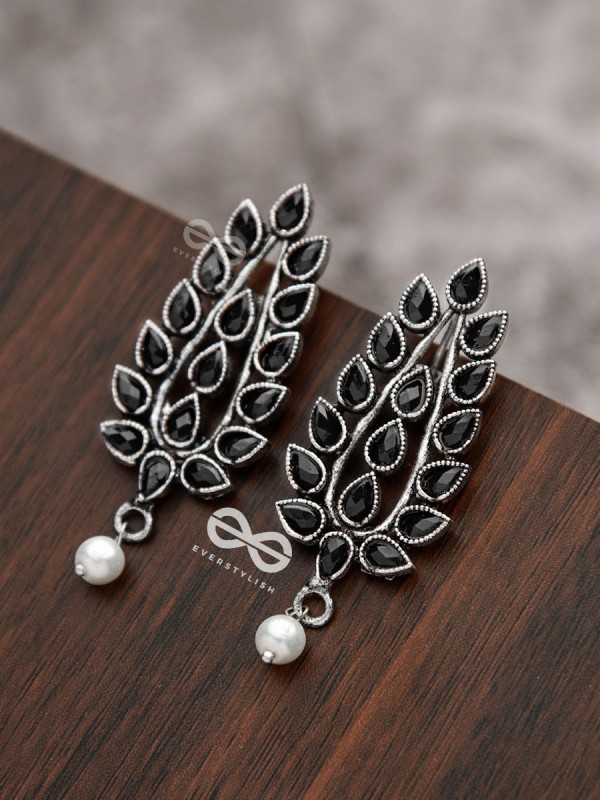The Shimmering Leaves (Onyx Black)- Embellished Oxidised Earrings