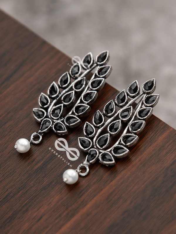 The Shimmering Leaves (Onyx Black)- Embellished Oxidised Earrings