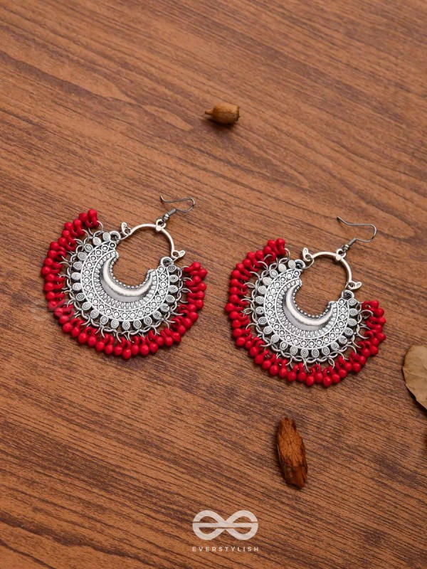 The Motif Moon Chandbali Earrings (Red) - The Boho Basics
