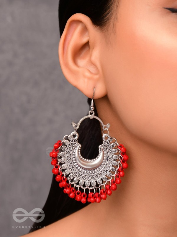 The Motif Moon Chandbali Earrings (Red) - The Boho Basics