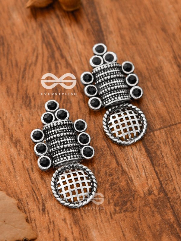 God in the Details (Onyx Black) - Embellished Oxidised Studs
