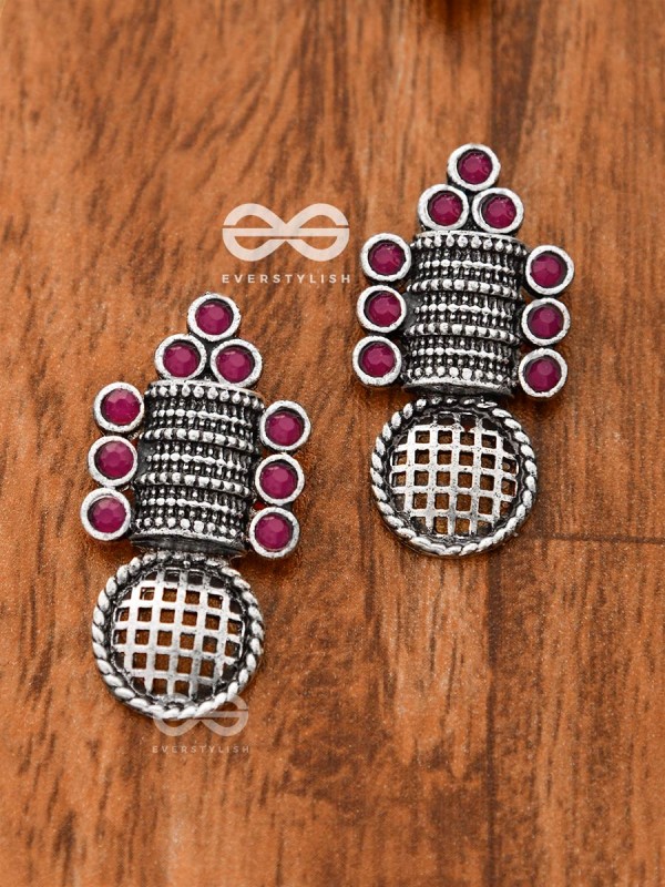 God in the Details (Ruby Red) - Embellished Oxidised Studs