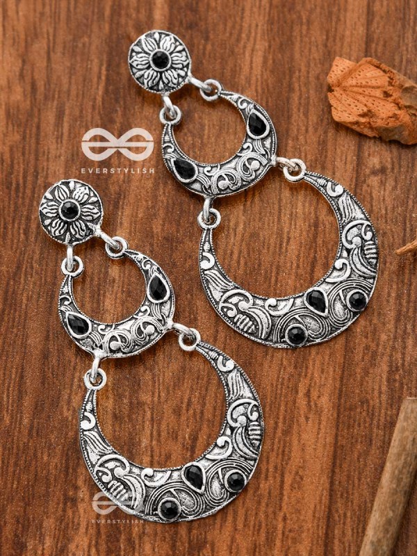 The Layered Boho Artwork Danglers (Onyx Black) - Embellished Oxidised Collection