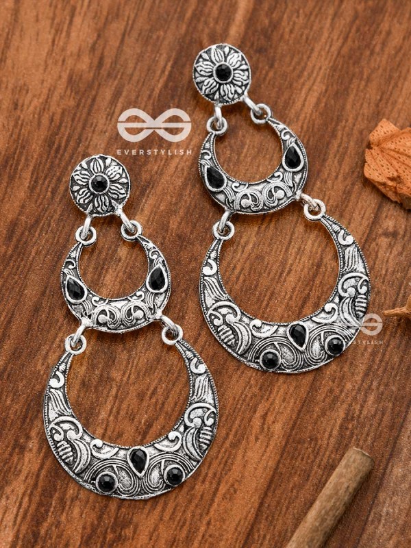 The Layered Boho Artwork Danglers (Onyx Black) - Embellished Oxidised Collection