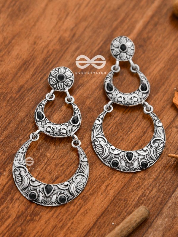 The Layered Boho Artwork Danglers (Onyx Black) - Embellished Oxidised Collection