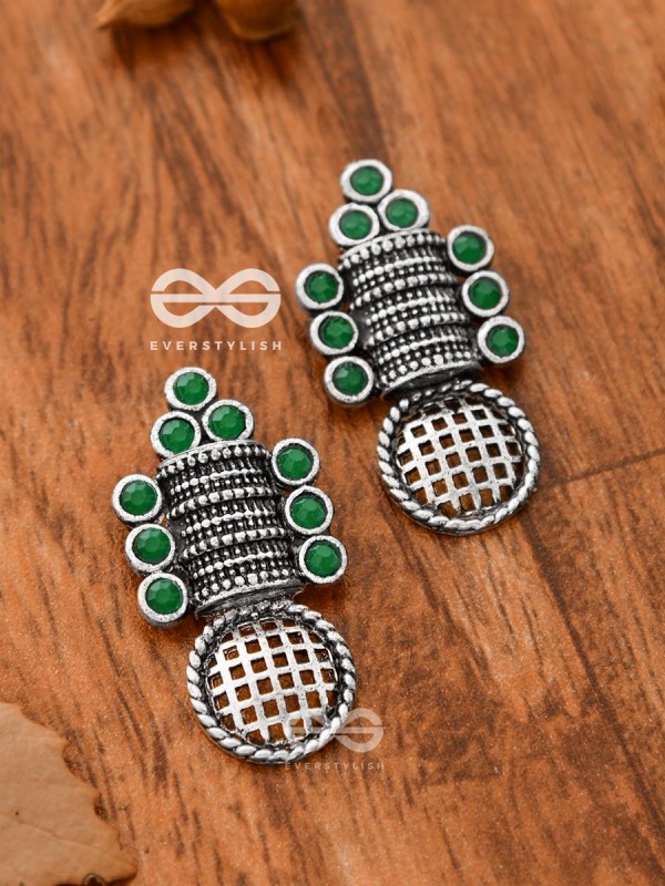 God in the Details (Emerald Green) - Embellished Oxidised Studs