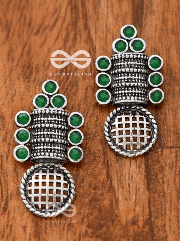 God in the Details (Emerald Green) - Embellished Oxidised Studs