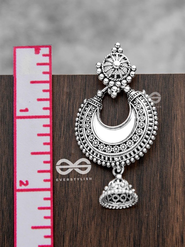 The Intricate Mirror Moon Jhumkis - Oxidised Boho Earrings
