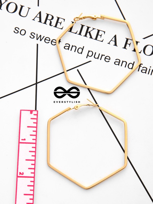 The Hypnotic Hexagonal Hoops (Golden) - Casual Daily-wear Earrings