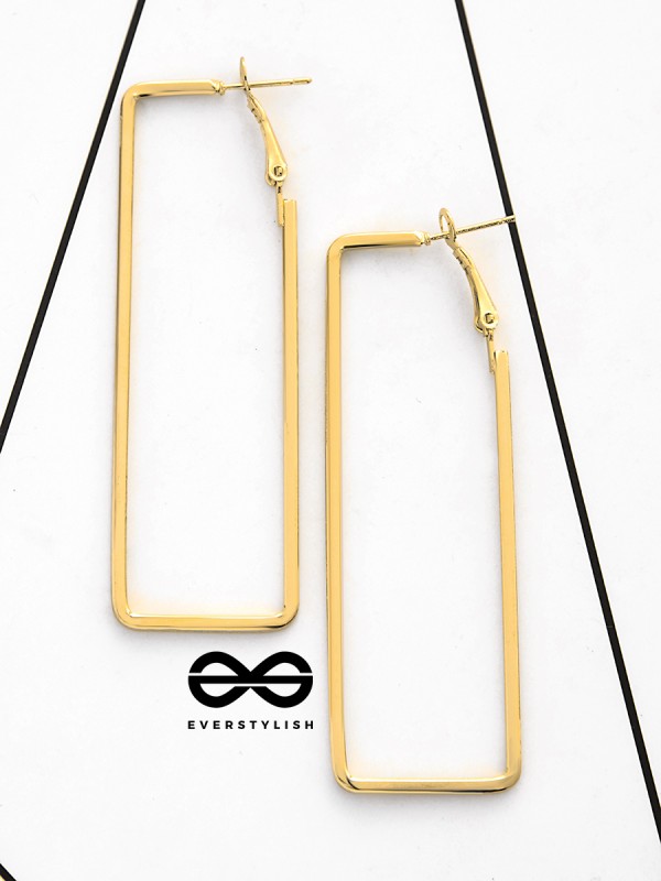 The Elegant Rectangular Hoops (Golden) - Casual Earrings