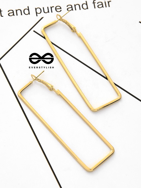 The Elegant Rectangular Hoops (Golden) - Casual Earrings