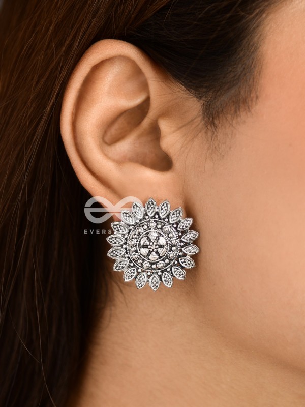 The Aztec Intricate Sun - Oxidised Boho Studs