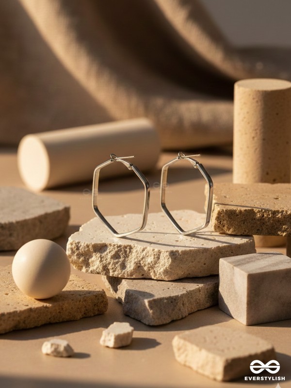 The Hypnotic Hexagonal Hoops(Silver) - Casual Daily-wear Earrings 