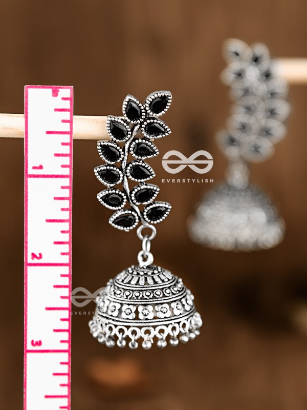 The Elegance of Nature (Onyx Black) Jhumkas - Embellished Oxidised Collection