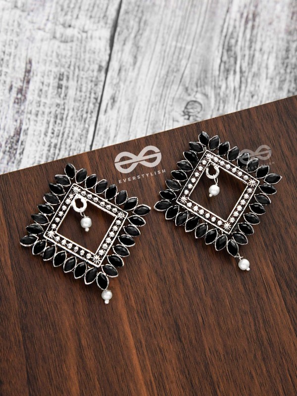 The Elegance Squared Studs (Onyx Black)- Embellished Oxidised Collection