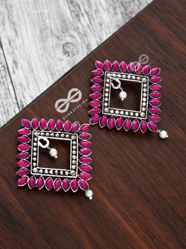 The Elegance Squared Studs (Ruby Red)- Embellished Oxidised Collection