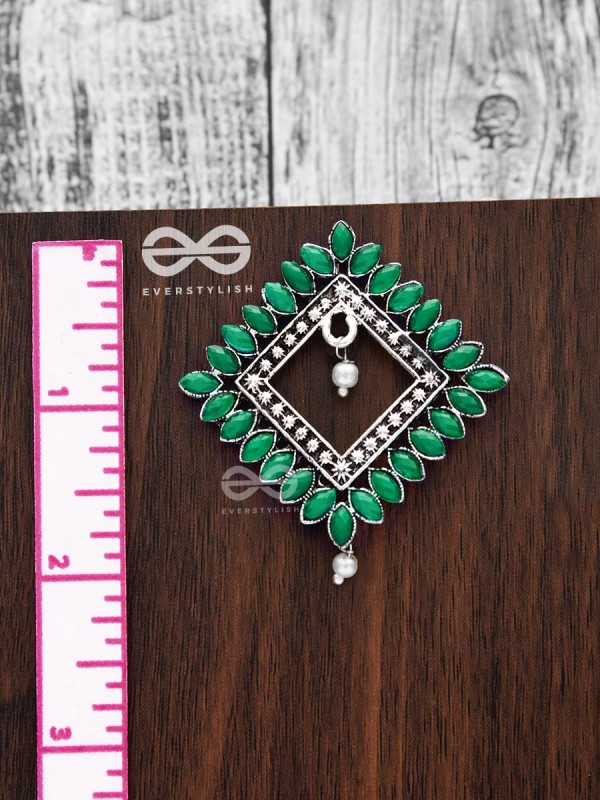 The Elegance Squared Studs (Emerald Green)- Embellished Oxidised Collection
