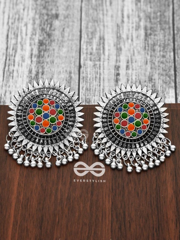 The Bohemian Chic - Meenakari Sun Studs - Oxidised Boho Collection