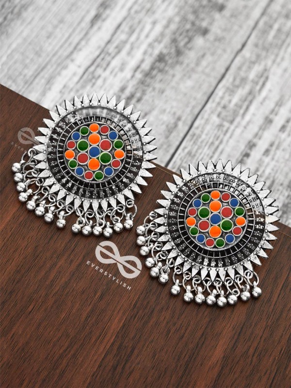 The Bohemian Chic - Meenakari Sun Studs - Oxidised Boho Collection